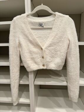 Sunday Best Fuzzy Cropped V-Neck Button Down Cardigan, Size XS